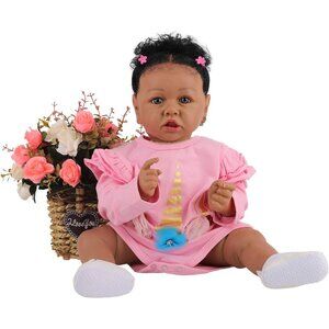 🆕22.8 Inch Reborn Doll with Soft Cloth Body African American Reagan Girl Doll